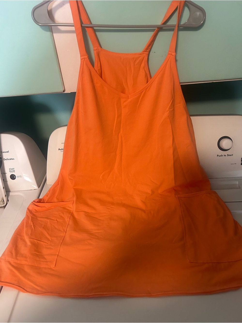 Women’s Orange One-Piece Romper with Pockets
